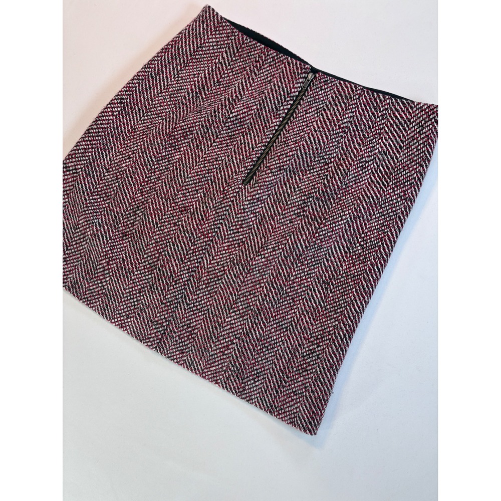 LOFT Womens 6 Mini Skirt Herringbone Tweed Academia Black‎ Red Corpcore Preppy - Picture 5 of 9